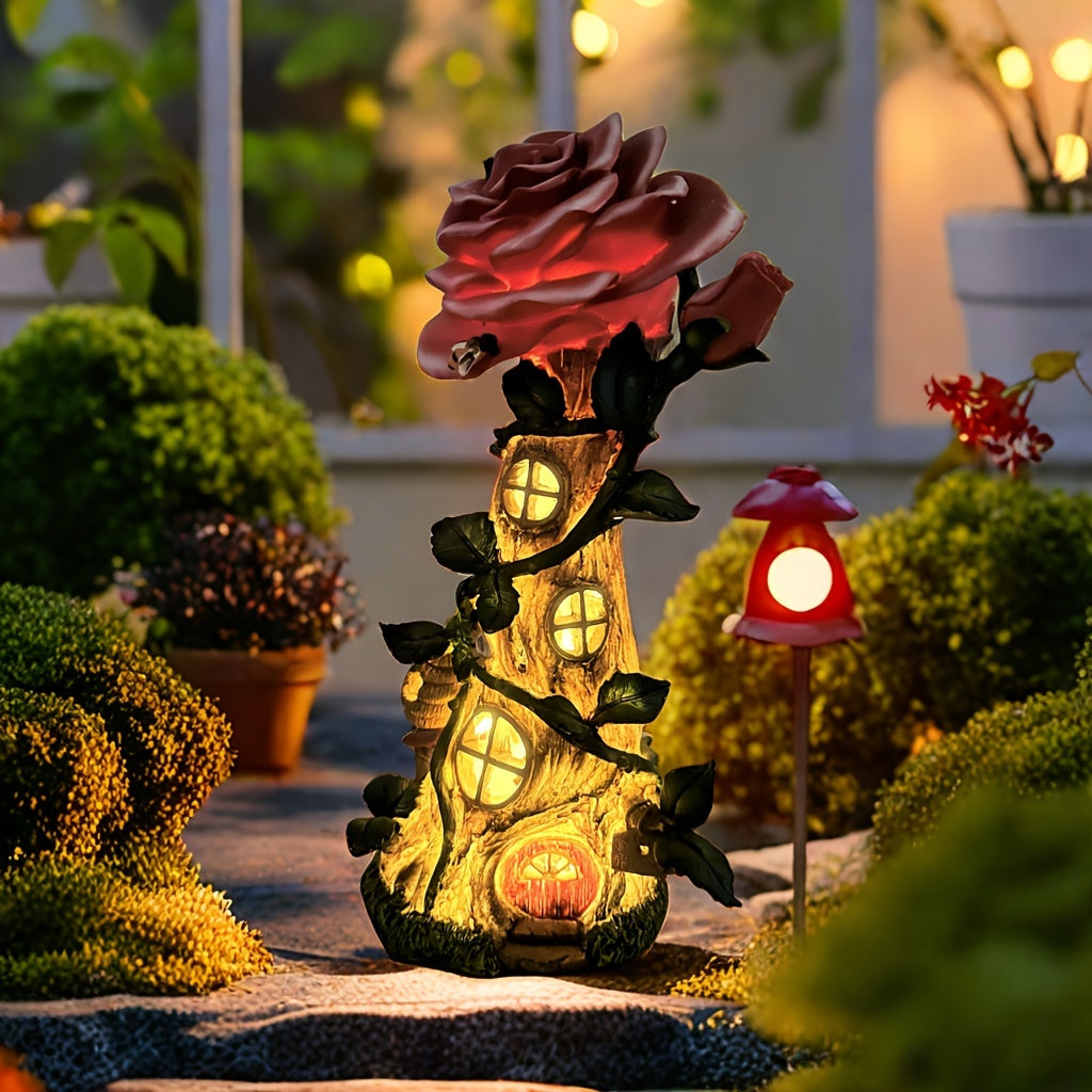 Rose House Solar Light Outdoor Resin Decoration