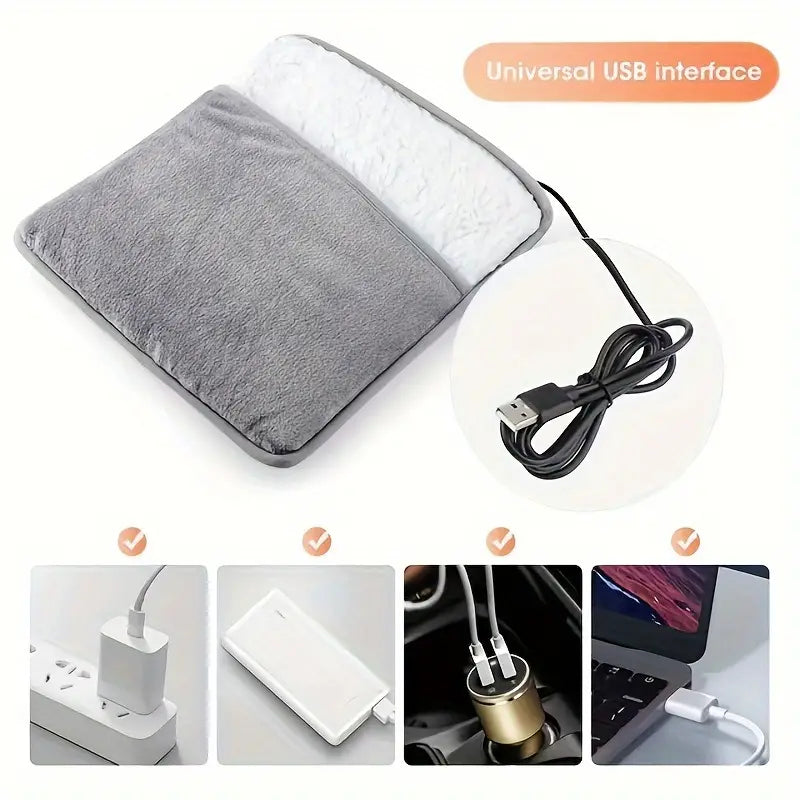 USB-Powered Washable Electric Foot Warmer Heating Pad - Grey