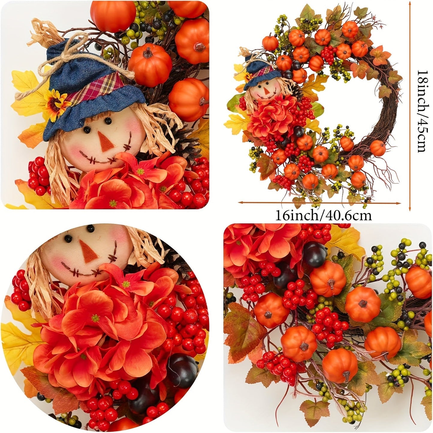 Halloween Autumn Scarecrow Wreath with Pumpkins