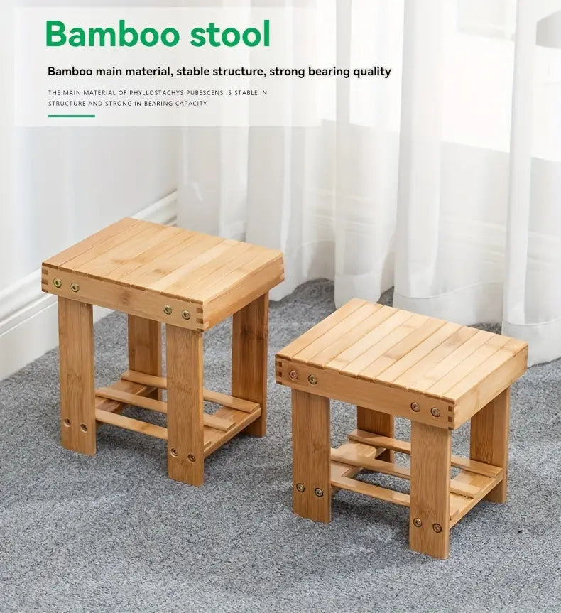 Bamboo Children's Small Stool - Square Shape, 25cm High