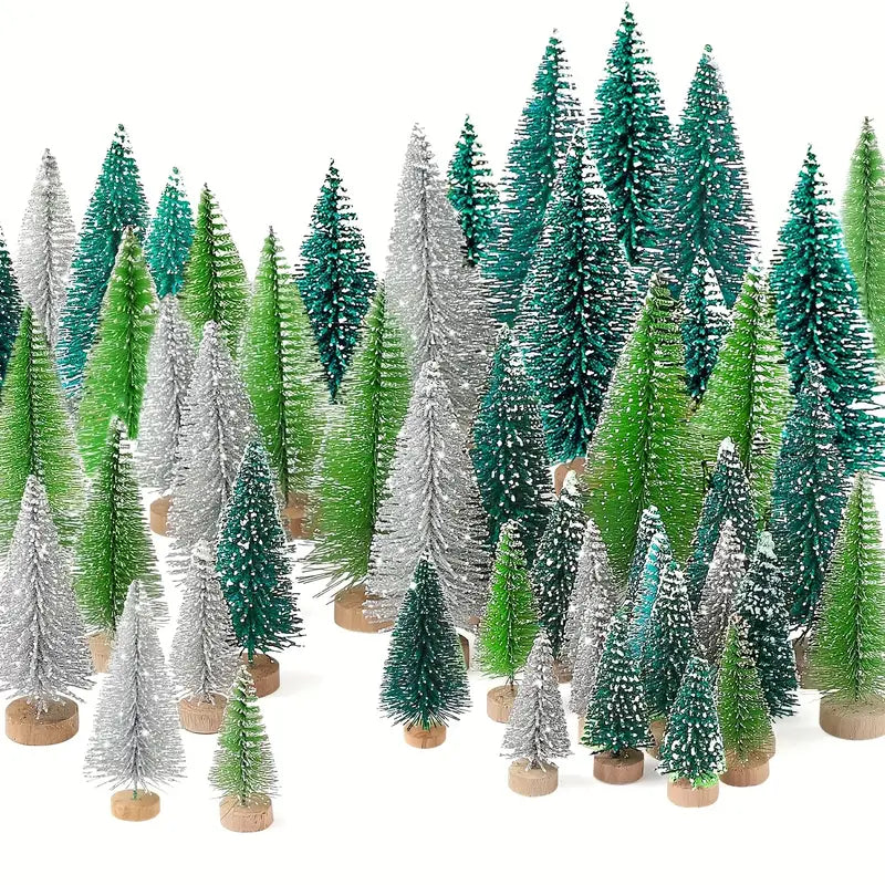 15-Piece Christmas Trees Set - Assorted Artificial Bottle Brush Trees with Wooden Bases