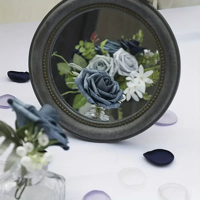 25-Piece Soft-Touch Foam Artificial Rose Flowers - Five Shades of Blue