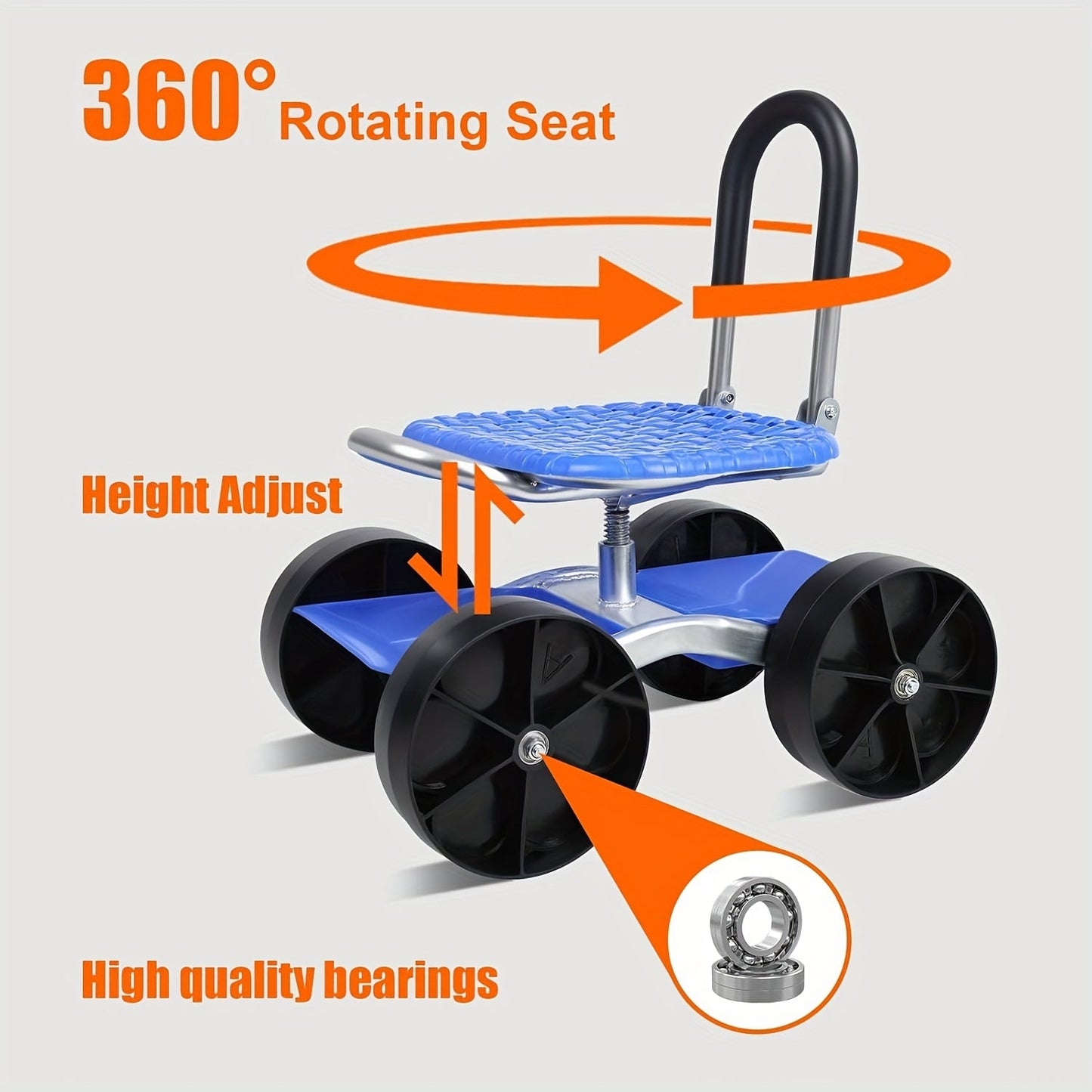 4-Wheel Rolling Garden Chair Swivel Seat