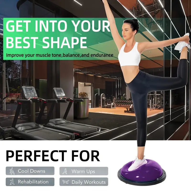 Balance Ball Gym Training Exercise Half Fitness with Pump & Band - Purple