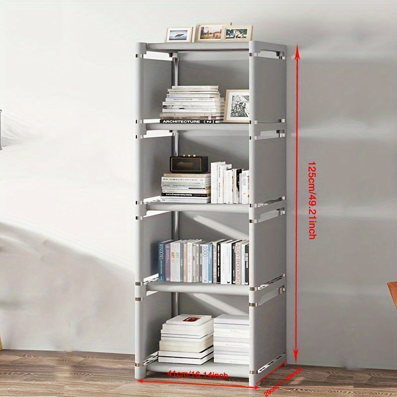 4-Storey Multifunctional Metal Bookshelf with Back Panel