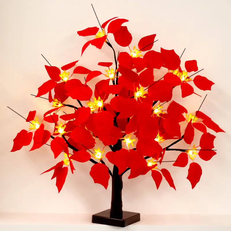 Blooming Brilliance: Poinsettia Flower Tree with Festive Lights