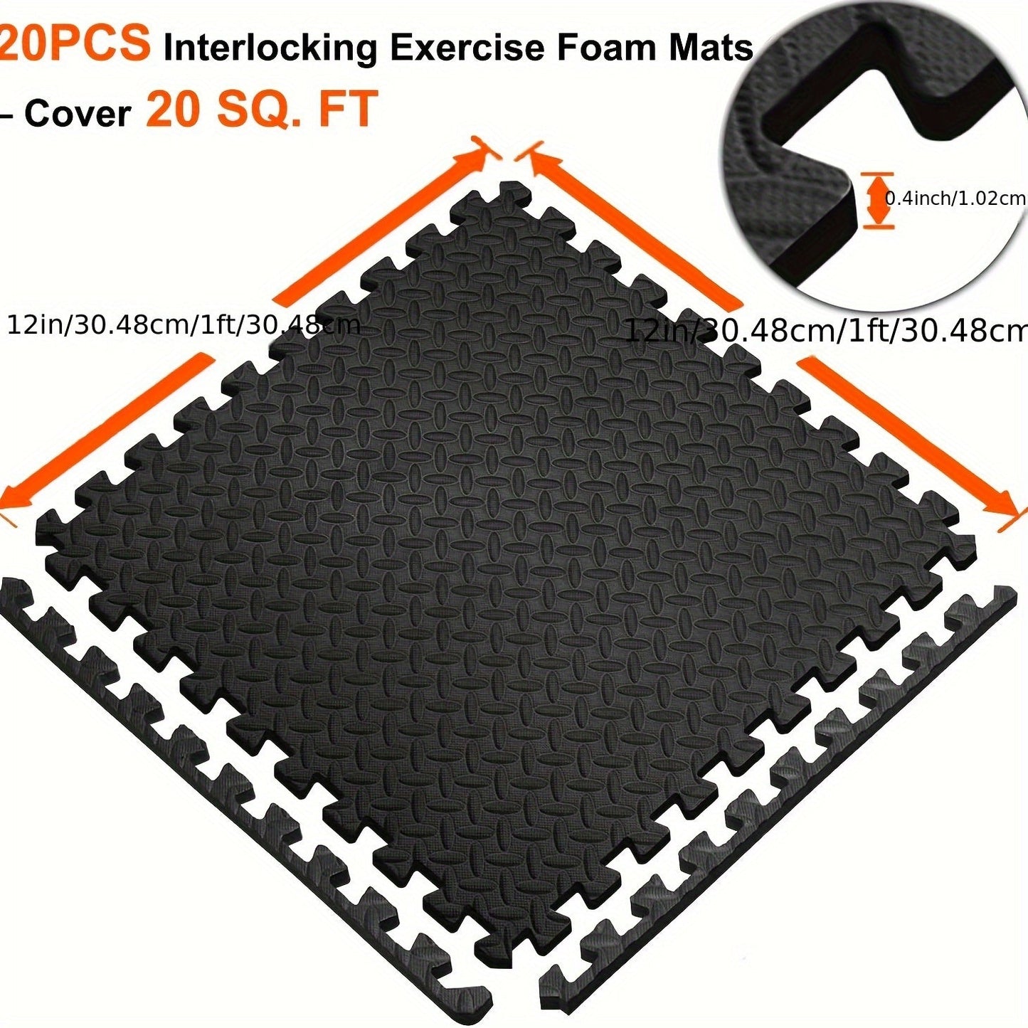 Interlocking Black EVA Fitness Mats Set (20pcs)