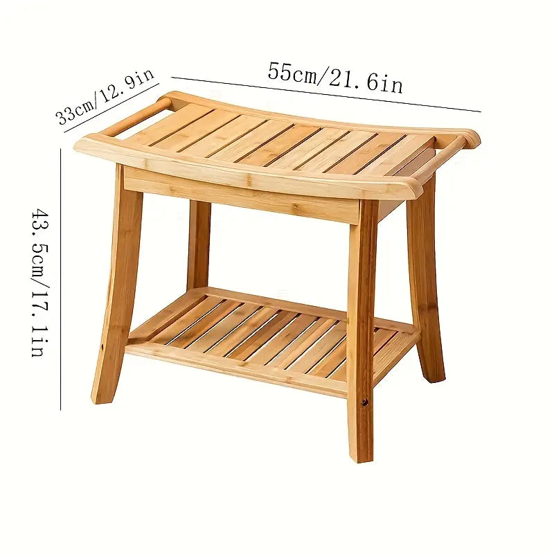 Bamboo Shower Bench with Shelf