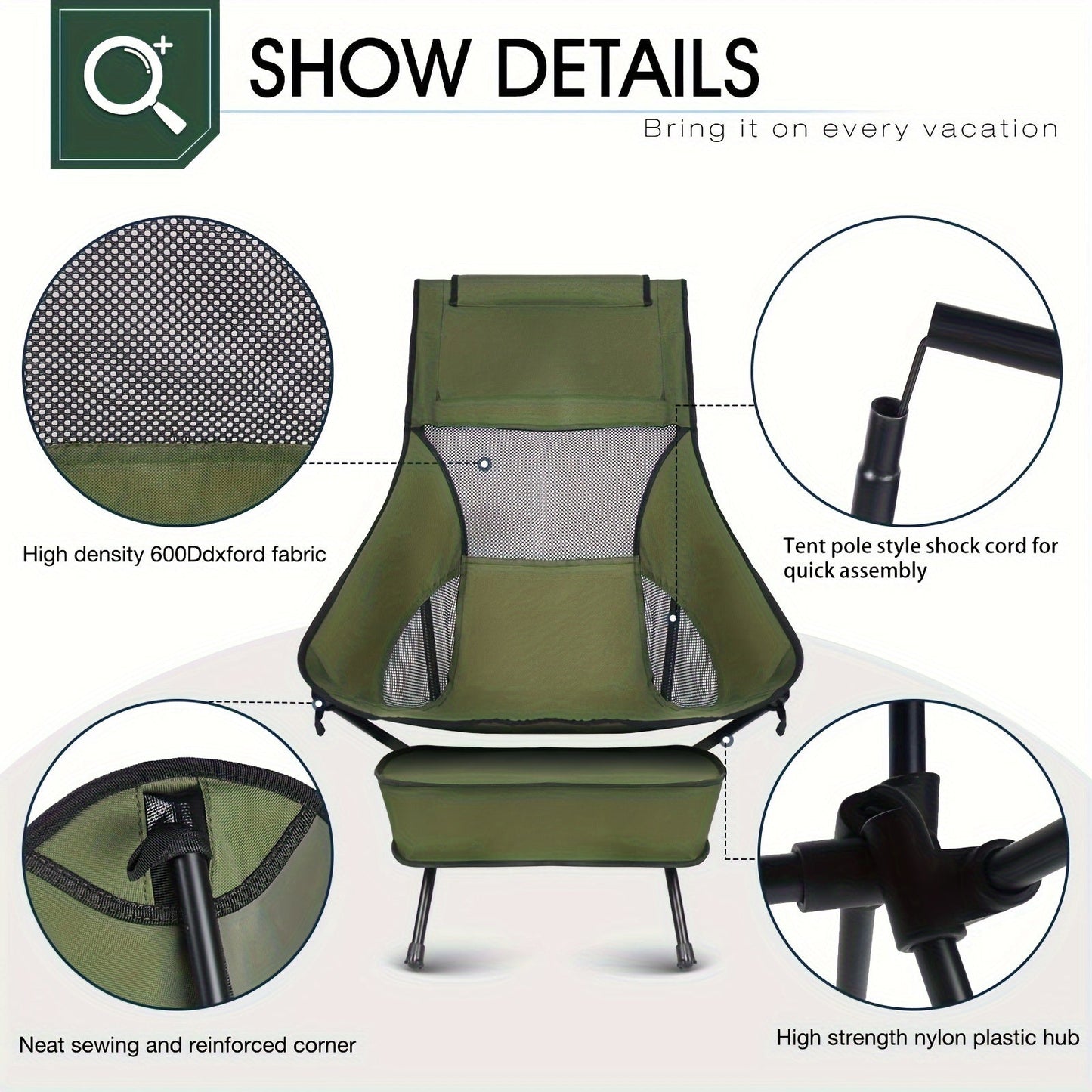 Folding Camping Chair Lightweight High Back Seat