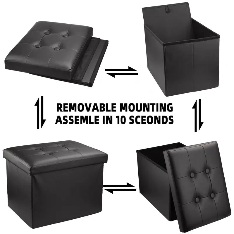 Foldable Leather Storage Stool - Stylish Lodge Design