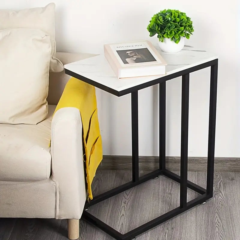 Contemporary C-Shaped Side Table - Black Frame with Whiteboard