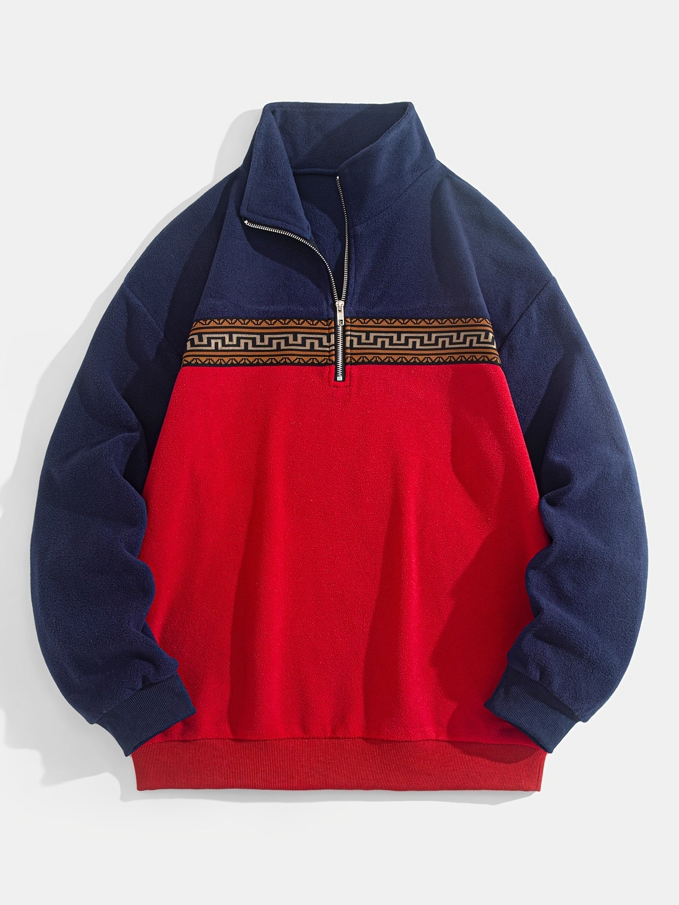 Ethnic Style Color Block Fleece Jacket