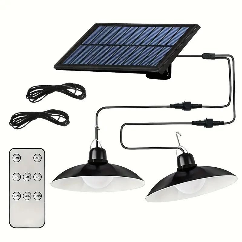 Double Head Solar Hanging Light Motion Sensor - LED Pendant Lamp with Remote Control