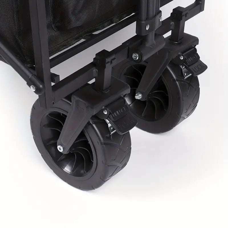 Heavy Duty Foldable Camping Wagon with Wide Wheels - Black