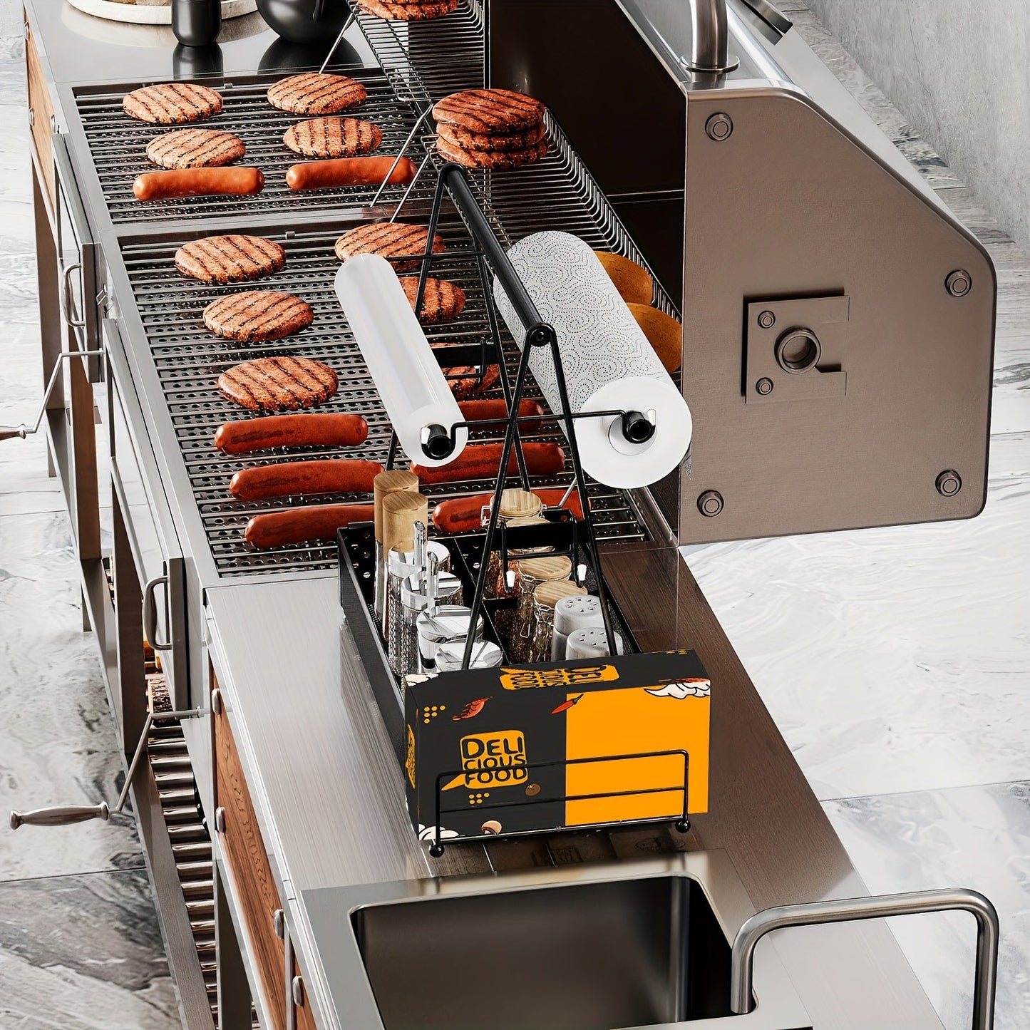 Grill Caddy with Hooks & Towel Holders