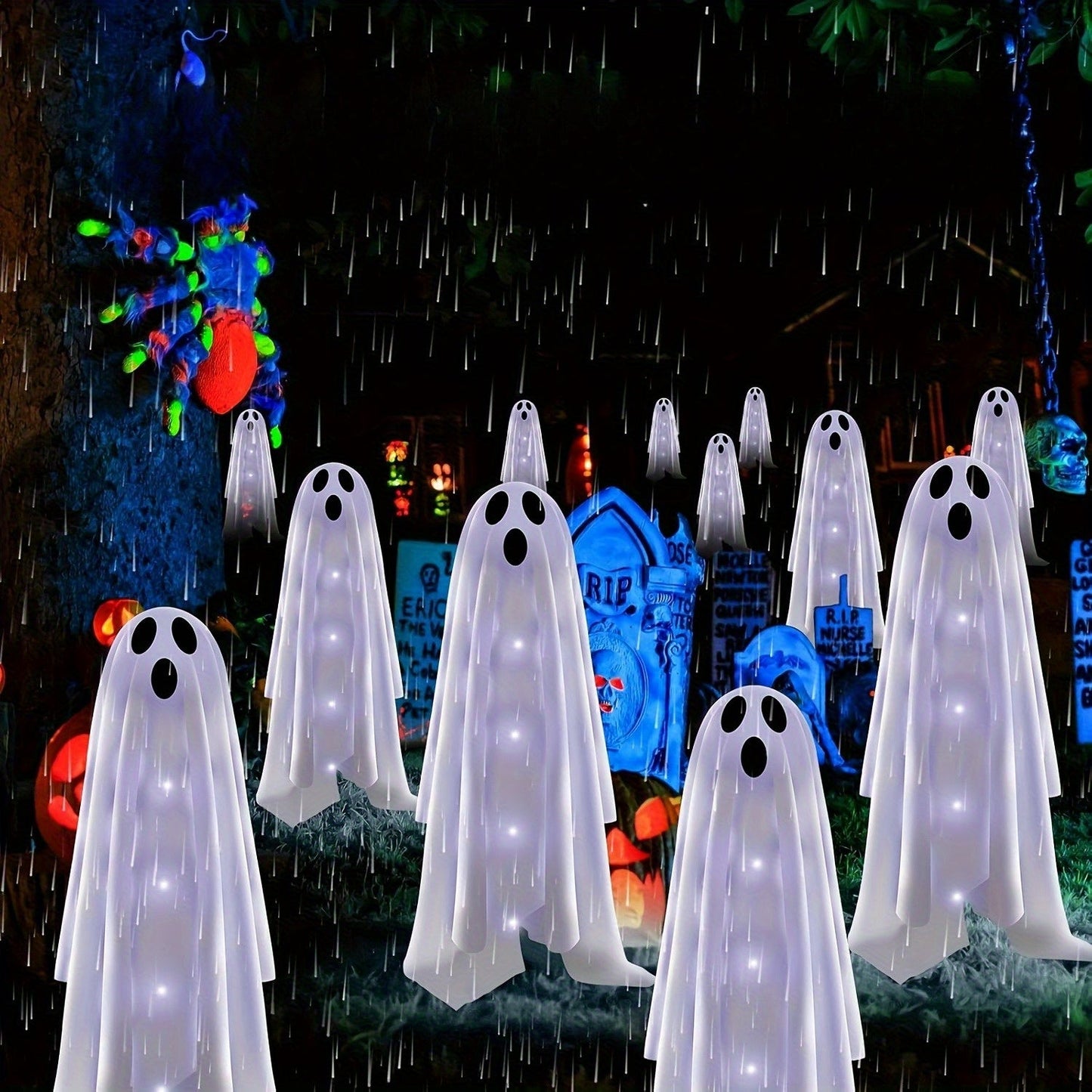 Halloween Garden Lights Solar Ghost LED Decor Set