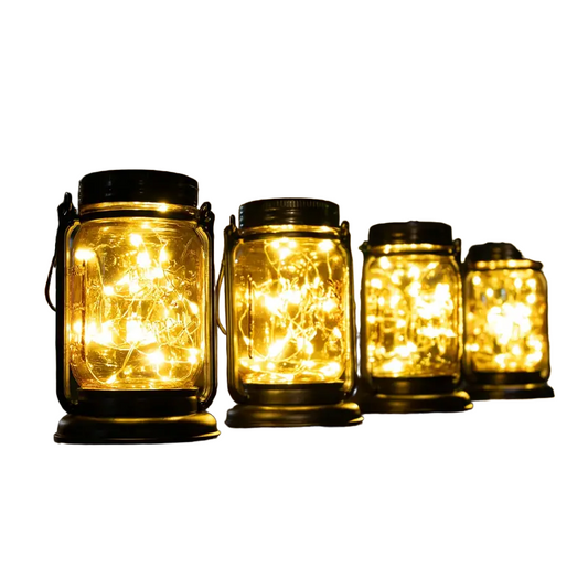 Retro Glow: Set of 4 Vintage Mason Jar Solar Lights for a Timeless Christmas