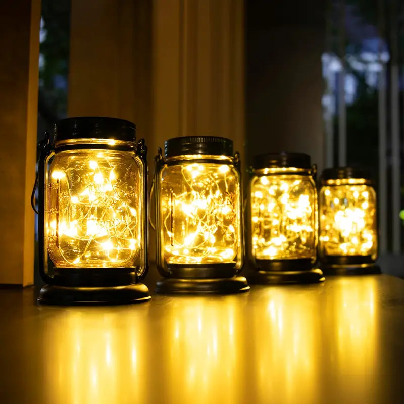 Retro Glow: Set of 4 Vintage Mason Jar Solar Lights for a Timeless Christmas