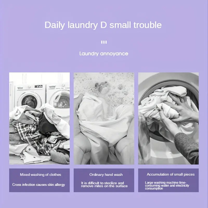 Portable Mini Washing Machine - Collapsible, 8L Capacity, 3 Sterilizing Modes, Purple