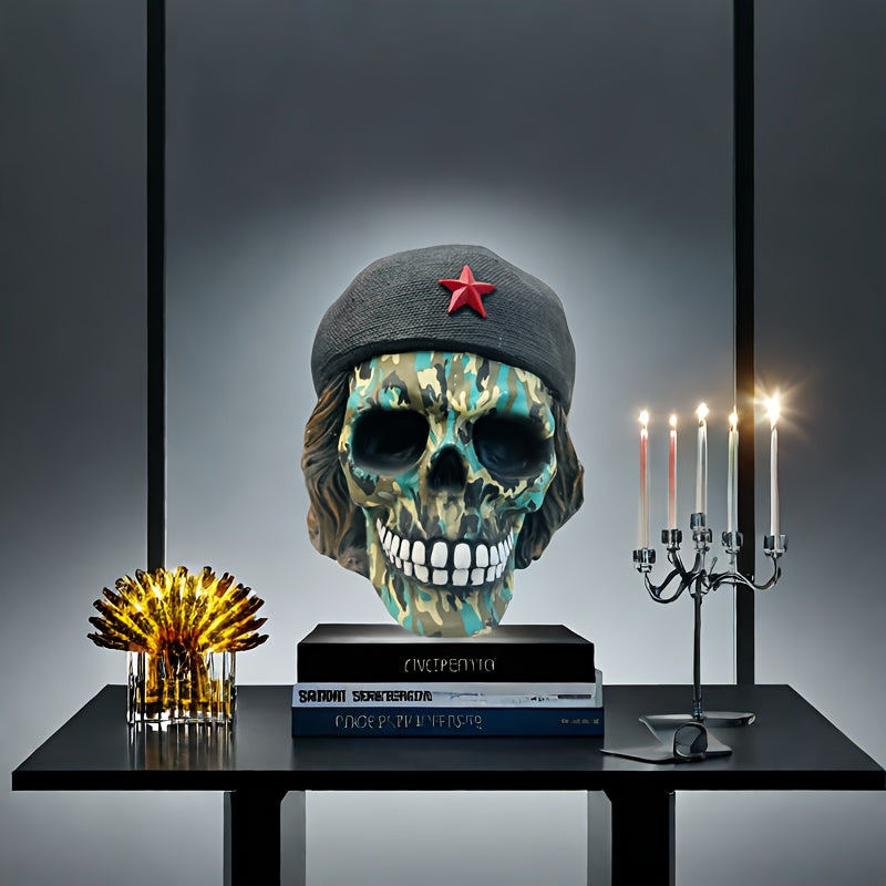 Green Camo Skull Statue - Resin Craft