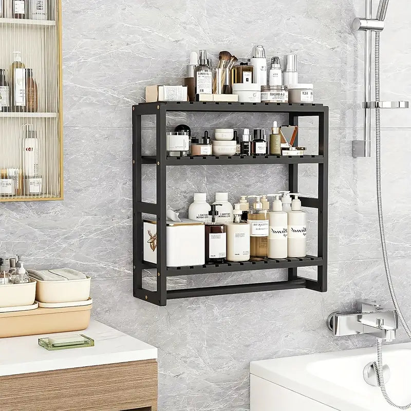 Wall Mounted Storage Rack with Rod - Black