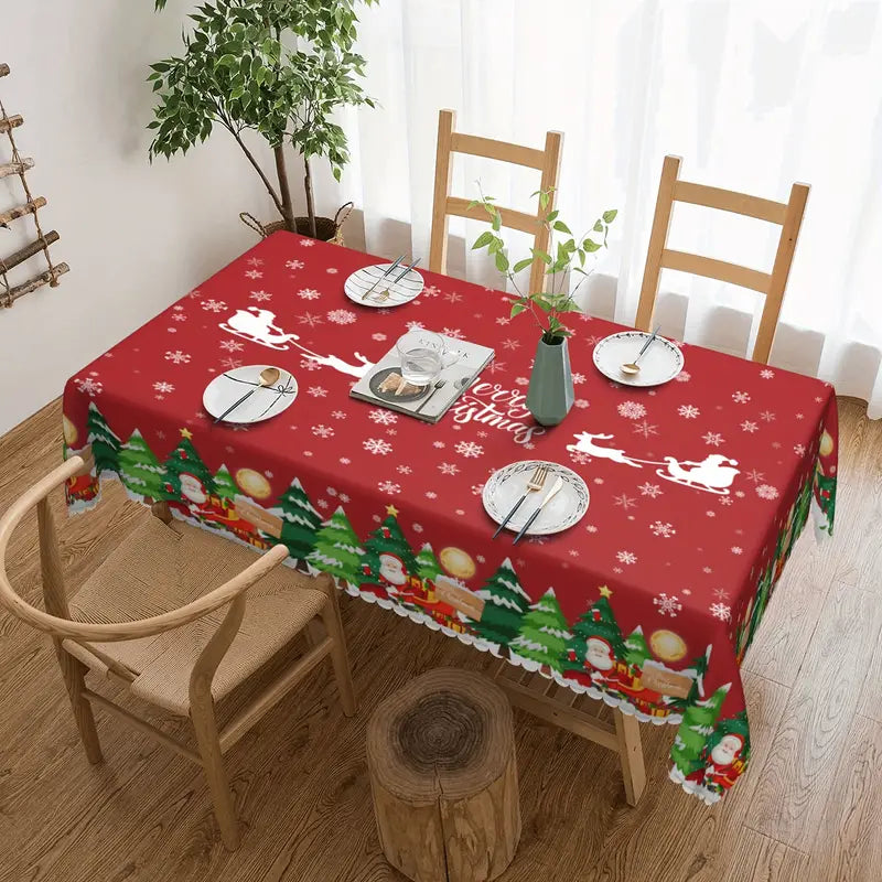 Transform Your Table with 1pc Merry Christmas Polyester Tablecloth