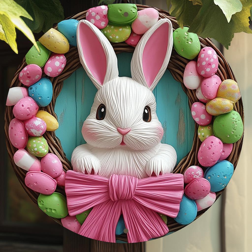 Aluminum Easter Bunny Wreath Wall Sign