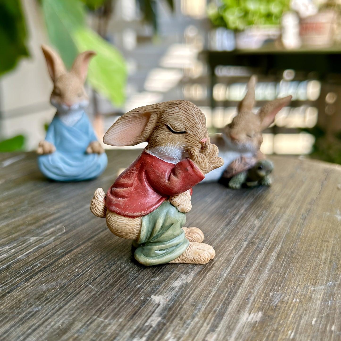 Rustic Resin Rabbit Sculpture Set for Home & Garden (3pcs)