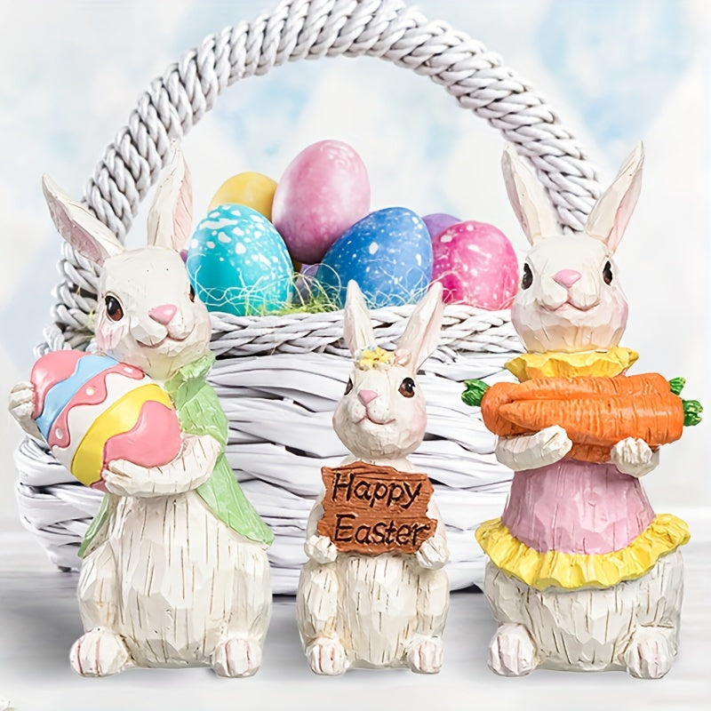 3pcs Vintage Easter Rabbit Resin Ornaments Decor