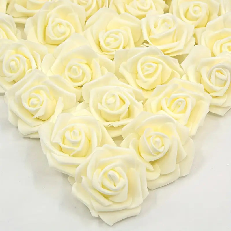 50pcs Ivory Artificial Foam Rose Flower Heads - 7.5cm | Elegant Bulk Decor
