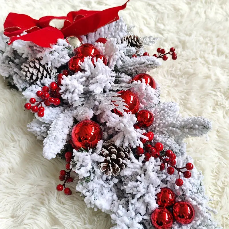 Christmas Flocking Wreath Door Hanging - Rattan Reverse Hanging Tree Decoration