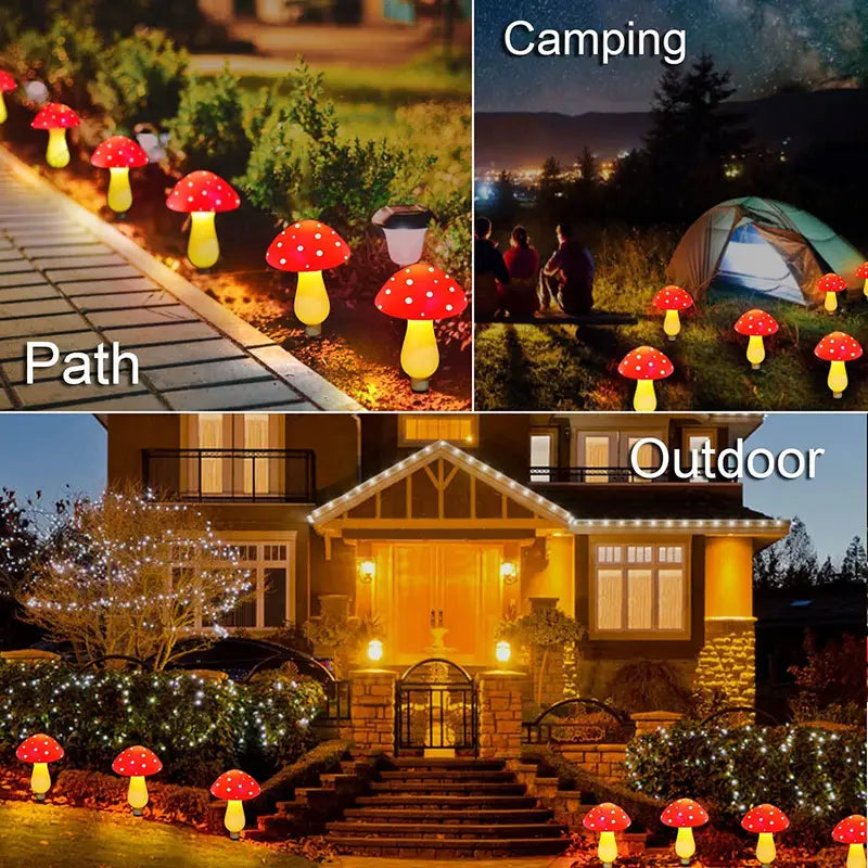 Solar Red Mushroom Garden Lights - 8 Modes Waterproof Decorative Outdoor Lighting (Set of 8)