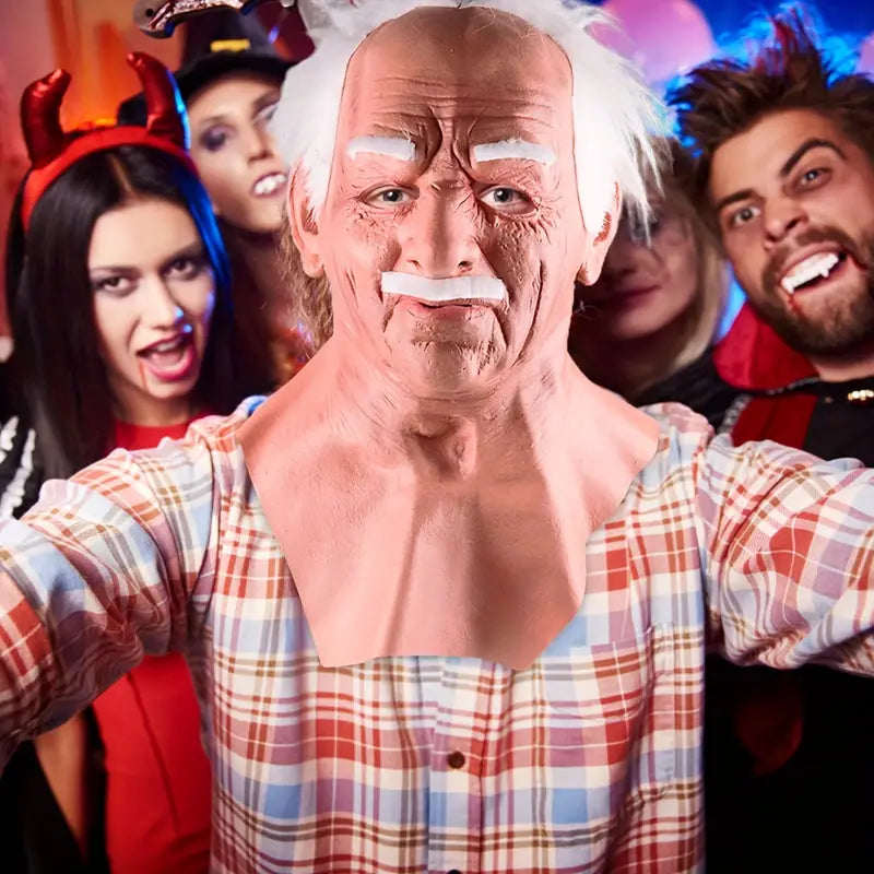 Latex Old Man Face Cover - Elder Headgear