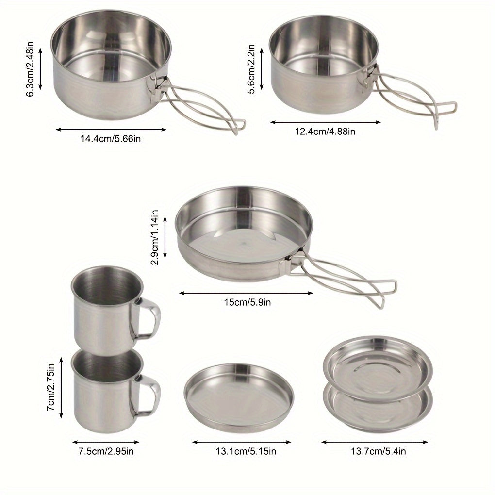Camping Cookware Stainless Steel Set Outdoor (8pcs)