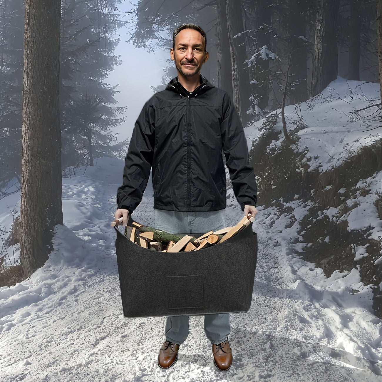 Wooden Firewood Basket with Blanket