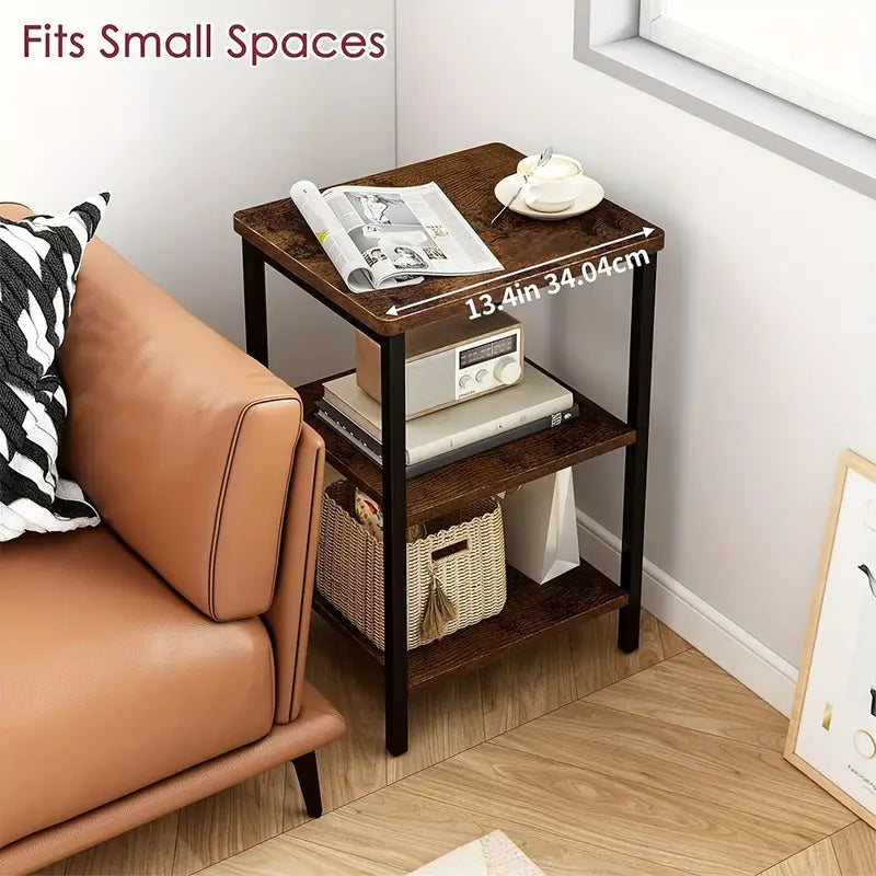 3-tiers Bedside Table - Wood Storage Rack