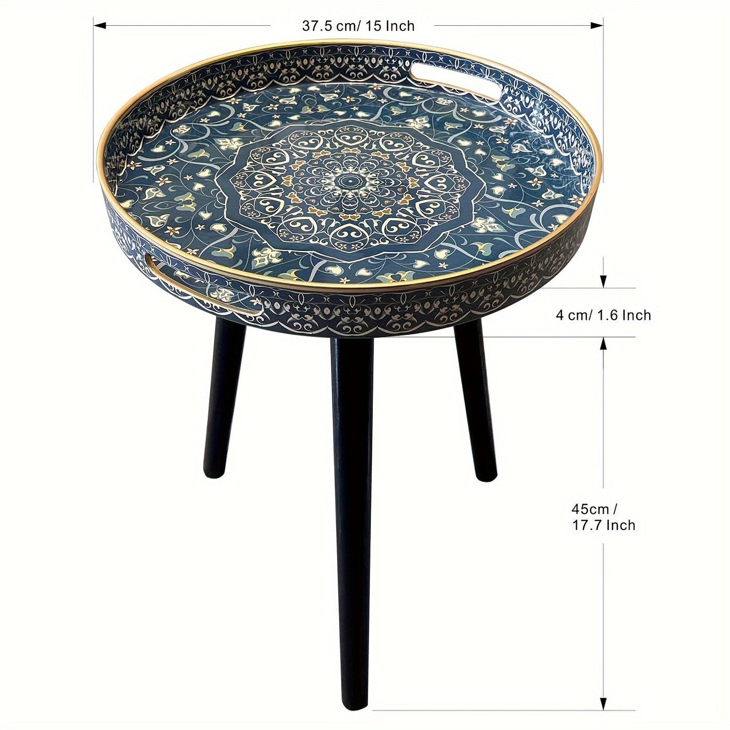 Outdoor Round Tray Table with Wooden Legs