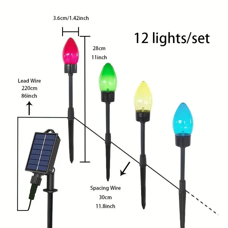 Solar C9 Pointed Bubble Color Lawn Lights - 12-in-1 Pack