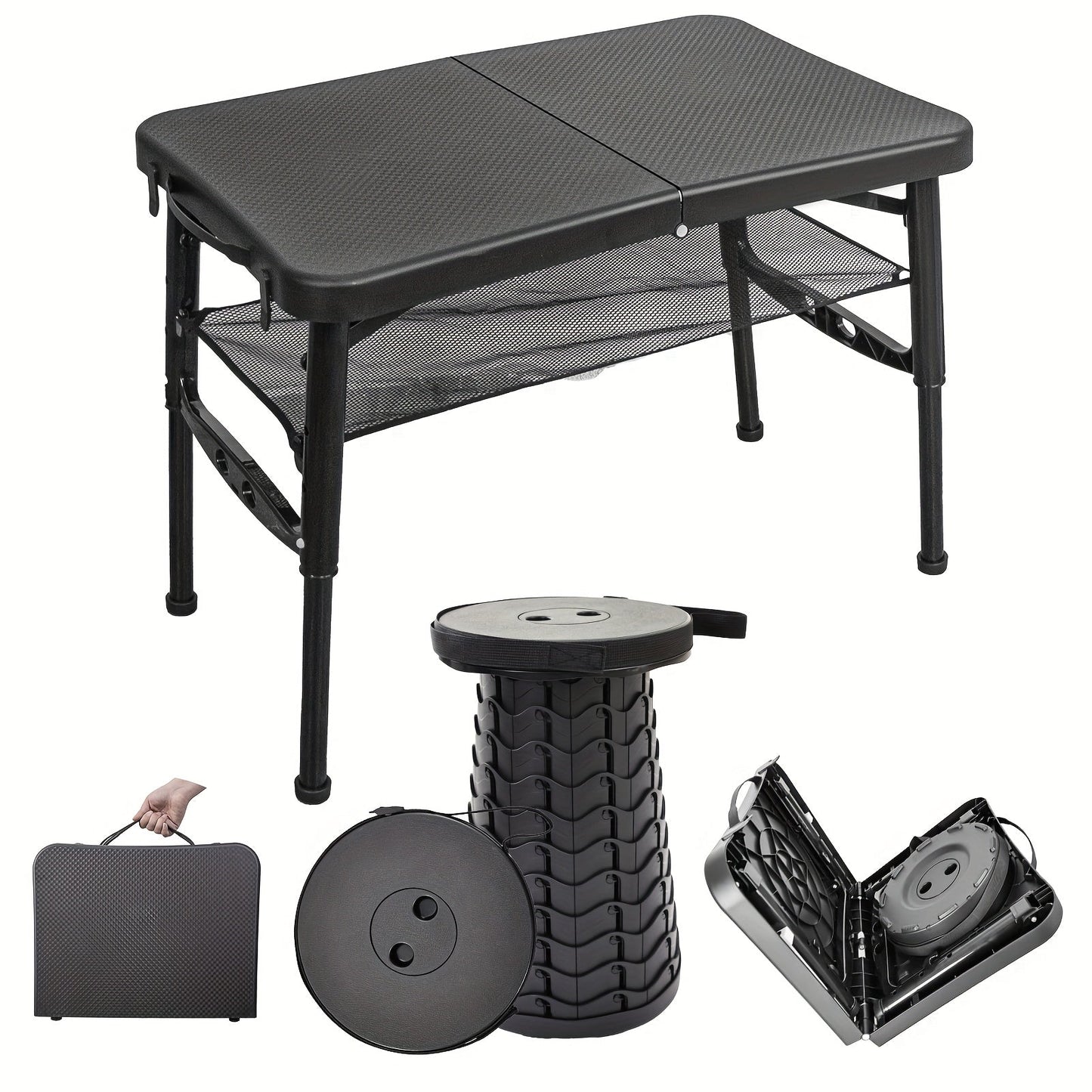 Retractable Folding Table and Adjustable Stool Set
