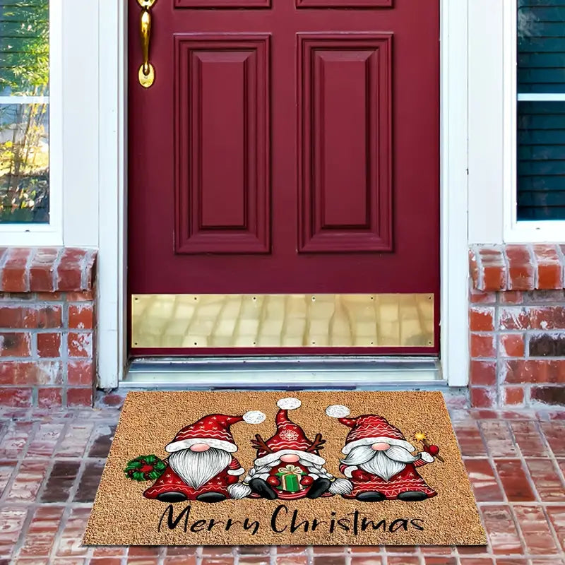 Cheerful Christmas Gnome Welcome Doormat | Indoor/Outdoor Washable Rug