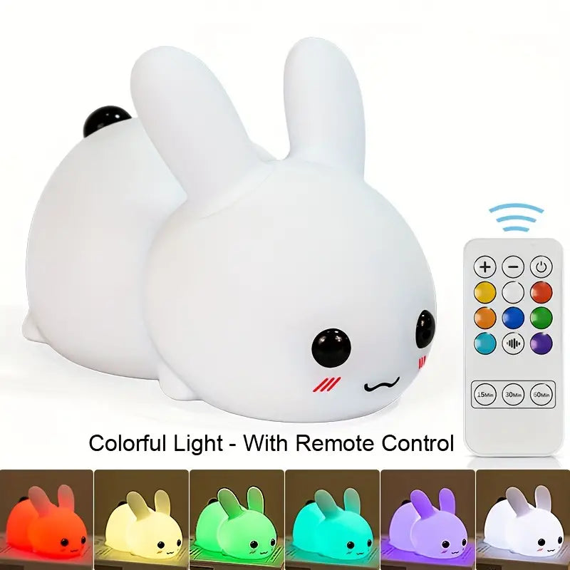 LED Cute Bunny Night Light - Rechargeable Color Changing Lamp for a Glowing Rabbit Experience- Colorful With Remote