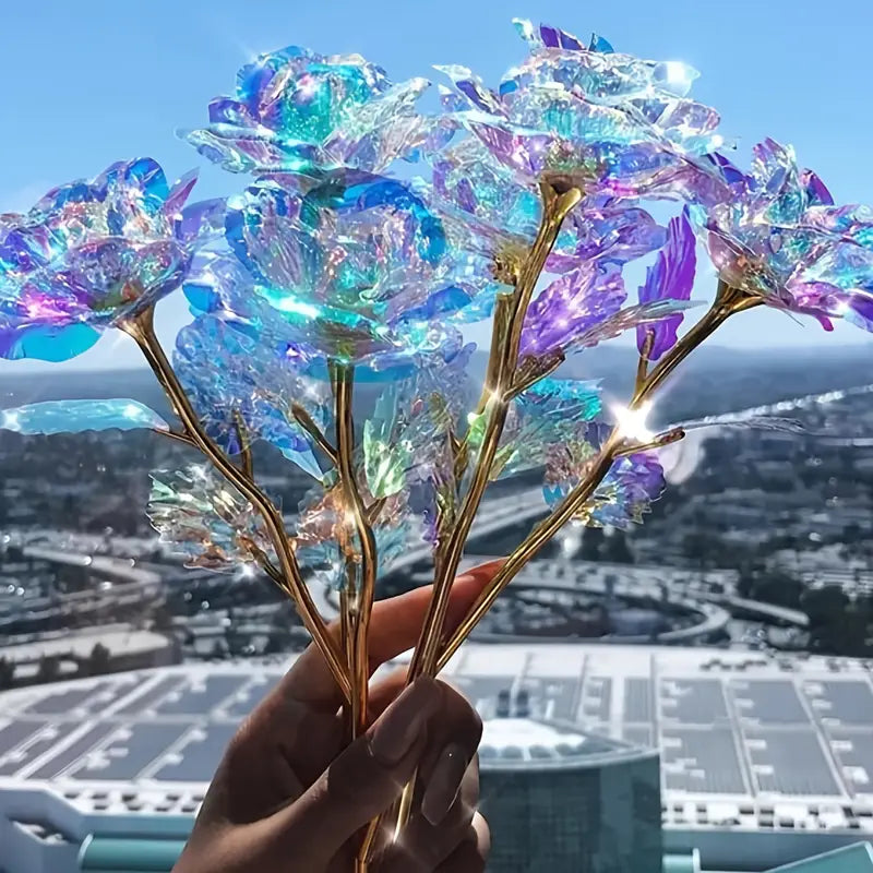 5-Piece Colorful Rose Artificial Flower Gift Set with Glass Vase