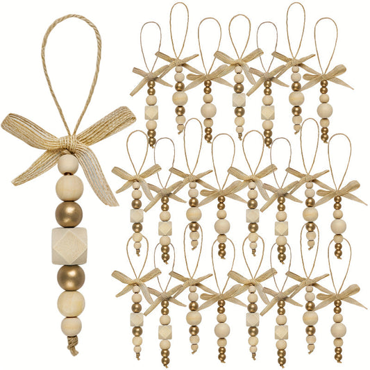 Wooden Bead Boho Christmas Tree Ornaments (24-Piece)