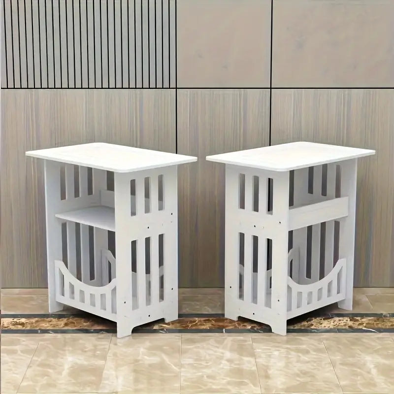 Plastic Side Table with Shelves - White