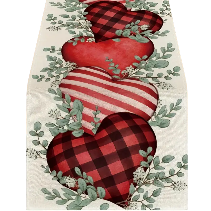 Eucalyptus Hearts & Leaves Printed Linen Table Runner(33.02*274.32cm)