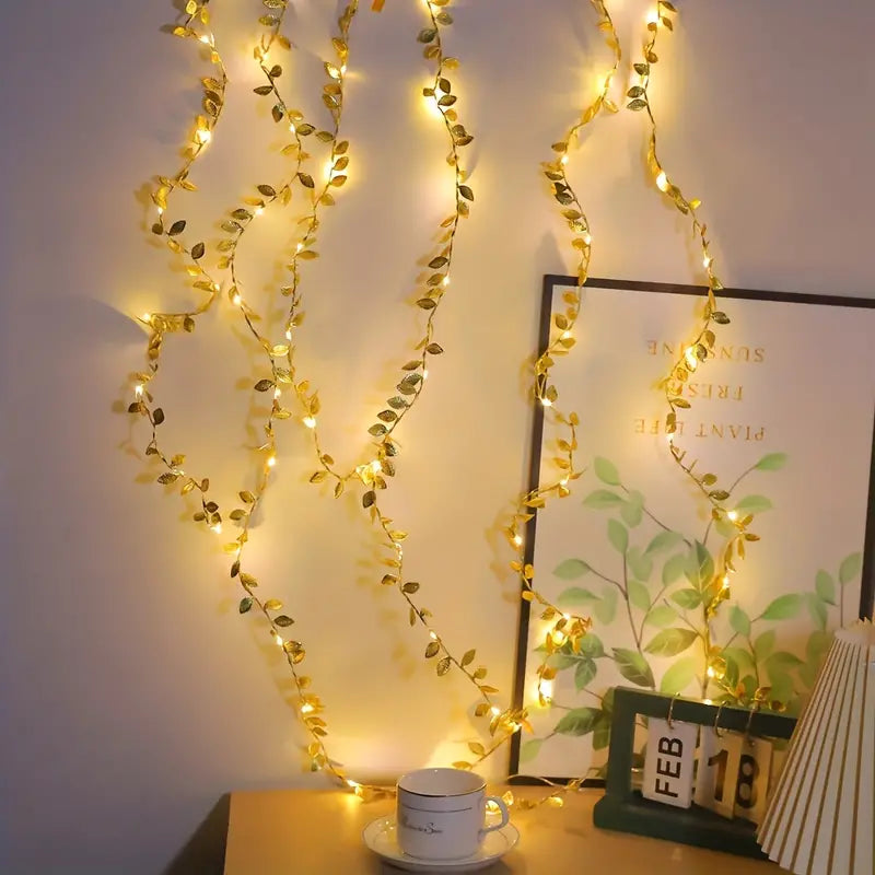 2m 20LED Simulation Golden Leaf Decoration String Lights