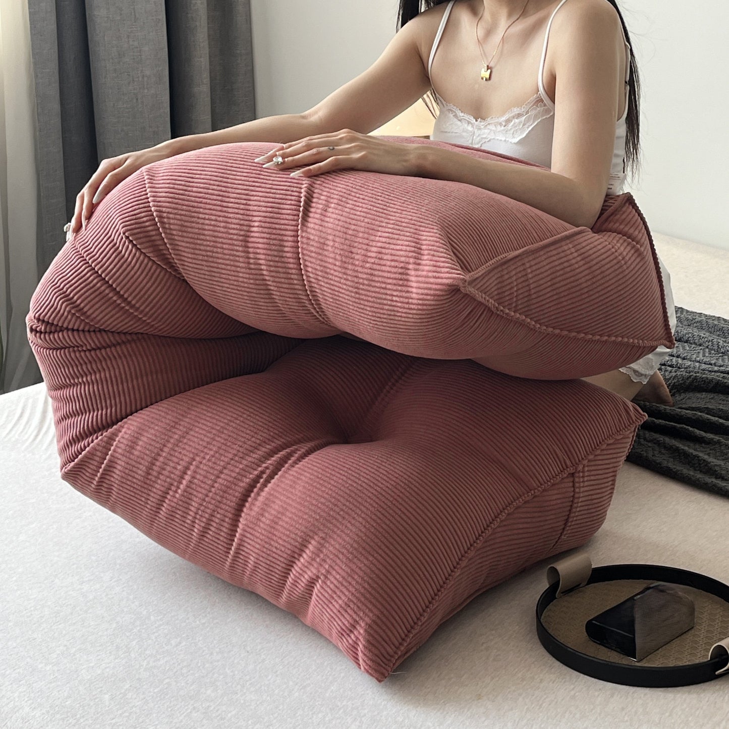 Wedge Floor Cushion with Striped Side Storage