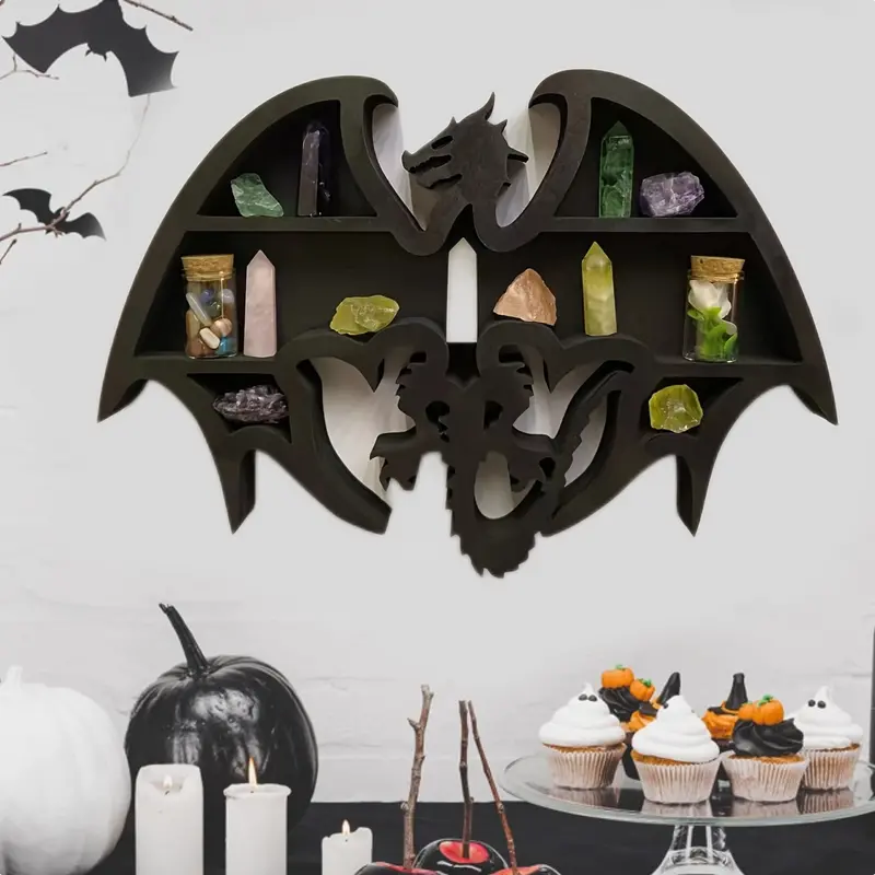 Dragon Guardian: Handcrafted Wooden Crystal Wall Display