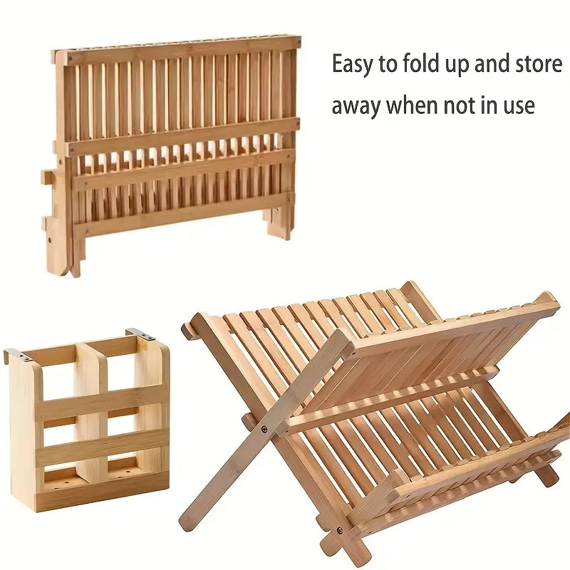 High Quality Natural Bamboo Dish Rack - Foldable and Compact