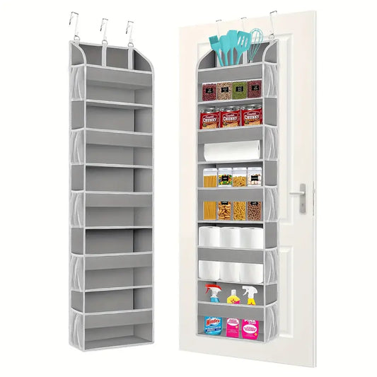 5-Shelf Over-the-Door Organizer with 10 Large Pockets - Light Gray
